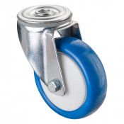 Roulette Manutention Pivotante Polyuréthane bleu - Ø100mm 110kg - Fix. Trou central