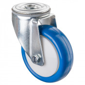Roulette Manutention Pivotante Polyuréthane bleu - Ø100mm 125kg - Fix. Trou central