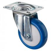 Roulette Manutention Pivotante Polyuréthane bleu - Ø100mm 150kg - Fix. Platine