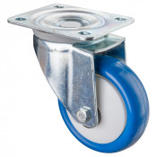 Roulette Manutention Pivotante Polyuréthane bleu - Ø100mm 150kg - Fix. Platine