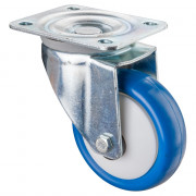 Roulette Manutention Pivotante Polyuréthane bleu - Ø100mm 150kg - Fix. Platine