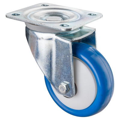Roulette Manutention Pivotante Polyuréthane bleu - Ø100mm 150kg - Fix. Platine
