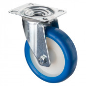 Roulette Manutention Pivotante Polyuréthane bleu - Ø125mm 150kg - Fix. Platine