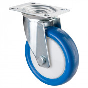 Roulette Manutention Pivotante Polyuréthane bleu - Ø125mm 150kg - Fix. Platine