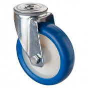 Roulette Manutention Pivotante Polyuréthane bleu - Ø125mm 150kg - Fix. Trou central