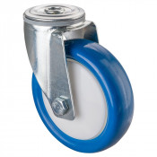 Roulette Manutention Pivotante Polyuréthane bleu - Ø125mm 150kg - Fix. Trou central