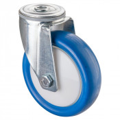 Roulette Manutention Pivotante Polyuréthane bleu - Ø125mm 150kg - Fix. Trou central