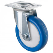 Roulette Manutention Pivotante Polyuréthane bleu - Ø125mm 175kg - Fix. Platine