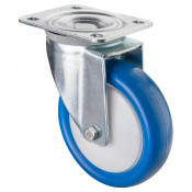 Roulette Manutention Pivotante Polyuréthane bleu - Ø125mm 200kg - Fix. Platine