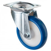 Roulette Manutention Pivotante Polyuréthane bleu - Ø150mm 200kg - Fix. Platine