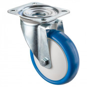 Roulette Manutention Pivotante Polyuréthane bleu - Ø150mm 250kg - Fix. Platine