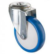 Roulette Manutention Pivotante Polyuréthane bleu - Ø160mm 160kg - Fix. Trou central