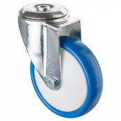 Roulette Manutention Pivotante Polyuréthane bleu - Ø160mm 160kg - Fix. Trou central
