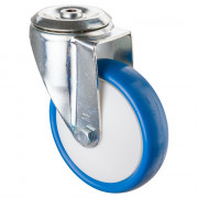 Roulette Manutention Pivotante Polyuréthane bleu - Ø160mm 160kg - Fix. Trou central