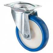 Roulette Manutention Pivotante Polyuréthane bleu - Ø160mm 250kg - Fix. Platine