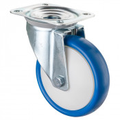 Roulette Manutention Pivotante Polyuréthane bleu - Ø160mm 250kg - Fix. Platine