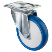 Roulette Manutention Pivotante Polyuréthane bleu - Ø160mm 250kg - Fix. Platine