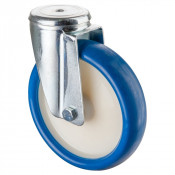 Roulette Manutention Pivotante Polyuréthane bleu - Ø200mm 250kg - Fix. Trou central