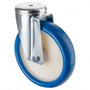 Roulette Manutention Pivotante Polyuréthane bleu - Ø200mm 250kg - Fix. Trou central