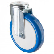 Roulette Manutention Pivotante Polyuréthane bleu - Ø200mm 250kg - Fix. Trou central