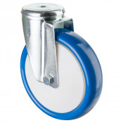Roulette Manutention Pivotante Polyuréthane bleu - Ø200mm 250kg - Fix. Trou central