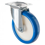 Roulette Manutention Pivotante Polyuréthane bleu - Ø200mm 300kg - Fix. Platine