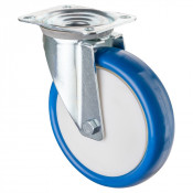 Roulette Manutention Pivotante Polyuréthane bleu - Ø200mm 300kg - Fix. Platine