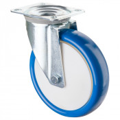 Roulette Manutention Pivotante Polyuréthane bleu - Ø200mm 300kg - Fix. Platine