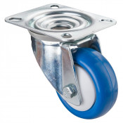 Roulette Manutention Pivotante Polyuréthane bleu - Ø80mm 100kg - Fix. Platine