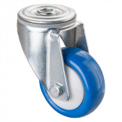 Roulette Manutention Pivotante Polyuréthane bleu - Ø80mm 100kg - Fix. Trou central