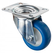 Roulette Manutention Pivotante Polyuréthane bleu - Ø80mm 70kg - Fix. Platine