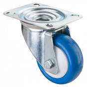 Roulette Manutention Pivotante Polyuréthane bleu - Ø80mm 70kg - Fix. Platine