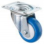 Roulette Manutention Pivotante Polyuréthane bleu - Ø80mm 70kg - Fix. Platine