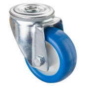 Roulette Manutention Pivotante Polyuréthane bleu - Ø80mm 70kg - Fix. Trou central