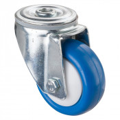Roulette Manutention Pivotante Polyuréthane bleu - Ø80mm 70kg - Fix. Trou central