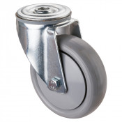 Roulette Manutention Pivotante Polyuréthane gris, +/- - Ø100mm 110kg - Fix. Trou central