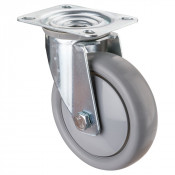 Roulette Manutention Pivotante Polyuréthane gris, +/- - Ø125mm 150kg - Fix. Platine
