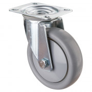 Roulette Manutention Pivotante Polyuréthane gris, +/- - Ø125mm 150kg - Fix. Platine
