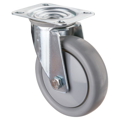 Roulette Manutention Pivotante Polyuréthane gris, +/- - Ø125mm 150kg - Fix. Platine