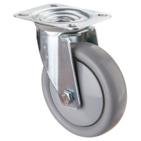 Roulette Manutention Pivotante Polyuréthane gris, +/- - Ø125mm 150kg - Fix. Platine