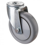 Roulette Manutention Pivotante Polyuréthane gris, +/- - Ø125mm 150kg - Fix. Trou central