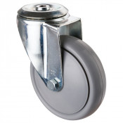 Roulette Manutention Pivotante Polyuréthane gris, +/- - Ø160mm 160kg - Fix. Trou central