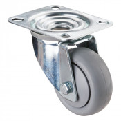 Roulette Manutention Pivotante Polyuréthane gris, +/- - Ø80mm 70kg - Fix. Platine