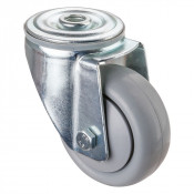 Roulette Manutention Pivotante Polyuréthane gris, +/- - Ø80mm 70kg - Fix. Trou central