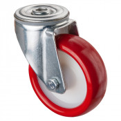 Roulette Manutention Pivotante Polyuréthane rouge - Ø100mm 125kg - Fix. Trou central