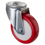 Roulette Manutention Pivotante Polyuréthane rouge - Ø100mm 125kg - Fix. Trou central