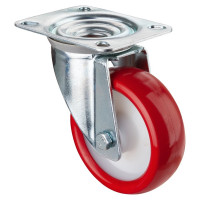 Roulette Manutention Pivotante Polyuréthane rouge - Ø100mm 140kg - Fix. Platine