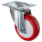 Roulette Manutention Pivotante Polyuréthane rouge - Ø100mm 150kg - Fix. Platine