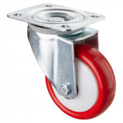 Roulette Manutention Pivotante Polyuréthane rouge - Ø100mm 150kg - Fix. Platine