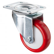 Roulette Manutention Pivotante Polyuréthane rouge - Ø100mm 150kg - Fix. Platine